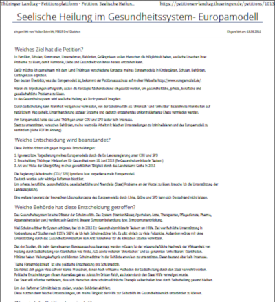 Petition Seelische Heilung im Gesundheitssystem- Europamodell