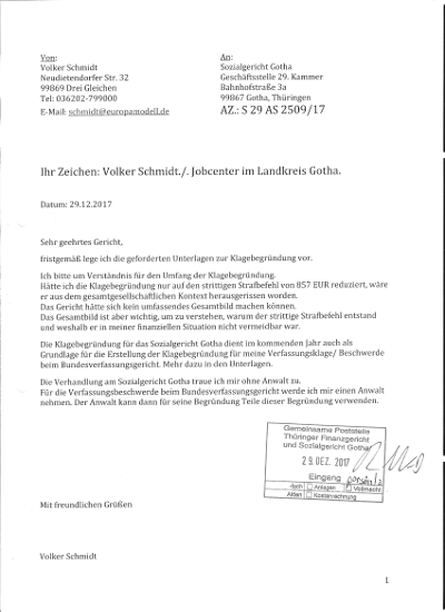 Sozialgericht Gotha Anschreiben